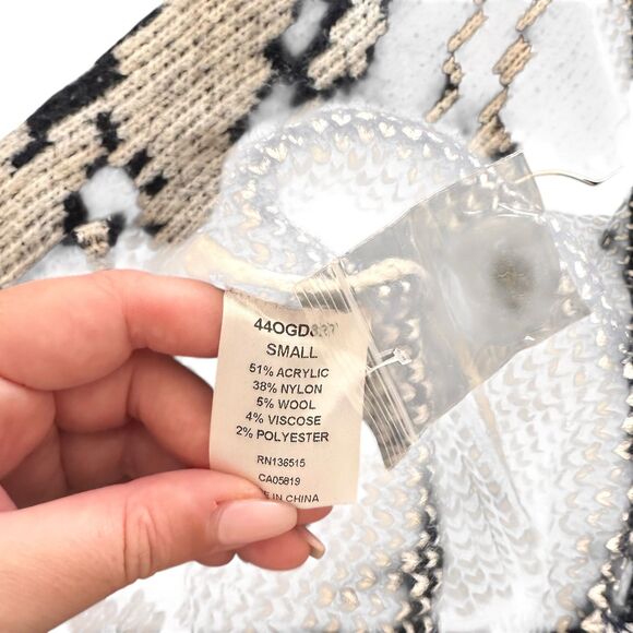 ONE GREY DAY Patterned Wool Blend Long Cardigan Navy/White Small - Picture 5 of 5